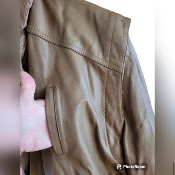 Vintage Wilson’s Leather Brown Fur Lined Hooded Bomber Style Zip Jacket Coat - Picture 3 of 10